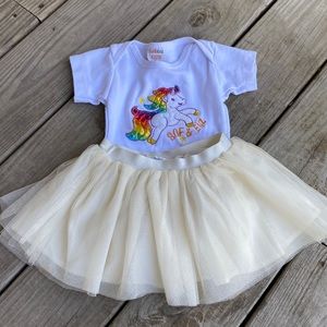 Pajamas, unicorn onesie, Ralph Lauren tutu skirt, 5 outfits total